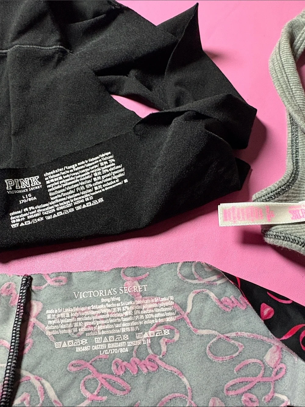 Victoria's Secret Mixed Pack: Black, Gray, Pink & Burgundy Panties